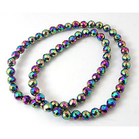 Non-Magnetic Synthetic Hematite Beads Strands, Rainbow Color, Faceted, Round, 6mm, Hole: 1mm
