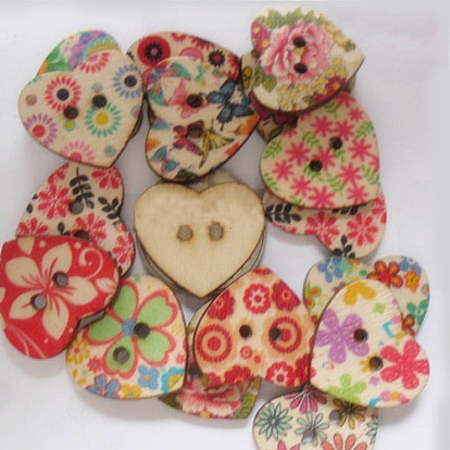 Sweetheart Painting Buttons with 2-hole, Wooden Buttons