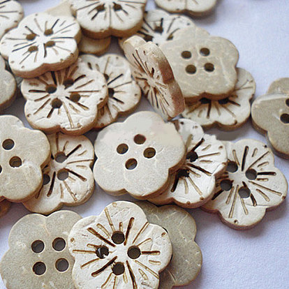 Art Buttons in Round Shape with 4-Hole for Kids, Coconut Button, 15mm, 100pcs/bag