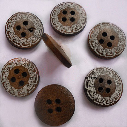 4 hoyos botones redondos posterior plana, Botones de madera