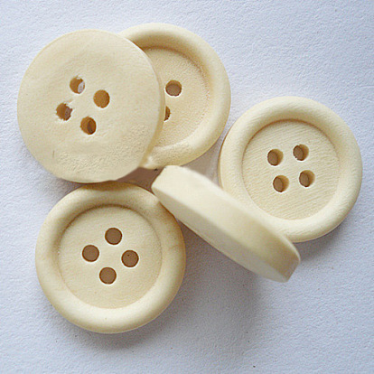 Redondeada natural costura de botones básica 4 hoyos, Botones de madera