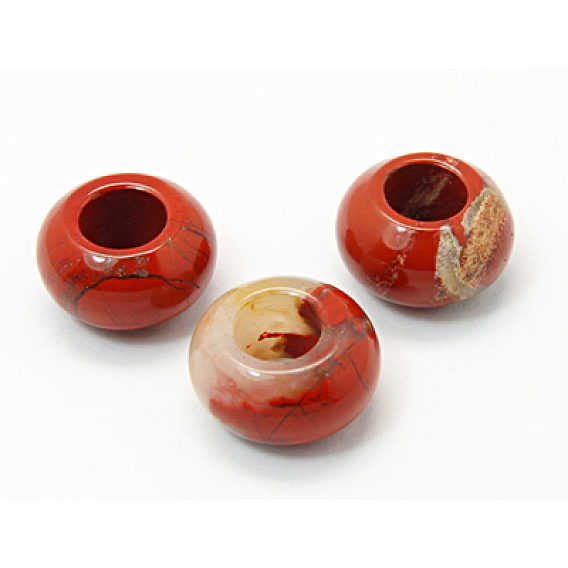 Perles européennes bréchifiée jaspe, Perles avec un grand trou   , rondelle, 14x8mm, Trou: 6mm
