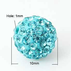 Perles de strass d'argile polymère , perles de boule pave disco , Grade a, pp 13 (1.9~2 mm), 10mm, Trou: 1mm
