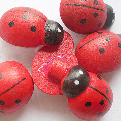 Cartoon Ladybug Buttons, Wooden Buttons