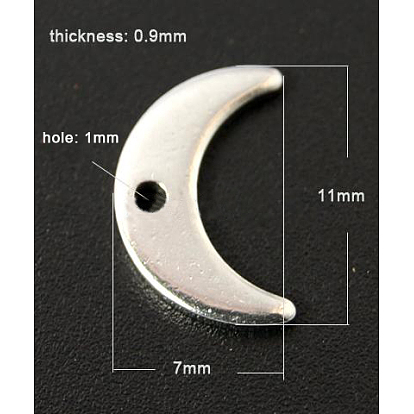 201 pendentifs d'étiquettes vierges en acier inoxydable, lune, 11x7x0.9mm, Trou: 1mm