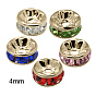 Brass Rhinestone Spacer Beads, Grade AAA, Straight Flange, Nickel Free, Light Gold Metal Color, Rondelle, 4x2mm, Hole: 1mm