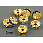 Brass Rhinestone Spacer Beads, Grade AAA, Wavy Edge, Nickel Free, Golden Metal Color, Rondelle, 5x2.5mm, Hole: 1mm