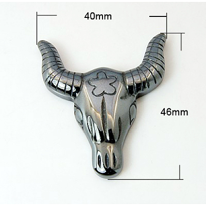 Non-magnetic Synthetic Hematite Cabochons, Bull, Black, 46x40x7mm