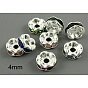 Brass Rhinestone Spacer Beads, Grade AAA, Wavy Edge, Nickel Free, Silver Color Plated, Rondelle, 4x2mm, Hole: 1mm