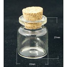 Contenedores de talón tarro de cristal, con tapón de corcho, deseando botella, Claro, 22x27 mm, diámetro interior: 6 mm, Tampion: 5.5~7x7 mm