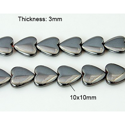 Non-Magnetic Synthetic Hematite Bead Strands, Heart, Black, 10x10x3mm, Hole: 1mm