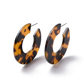 Cellulose Acetate(Resin) C-shape Stud Earrings, 304 Stainless Steel Half Hoop Earrings for Girl Women