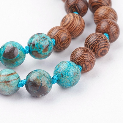 Natural Ocean Jasper and Wood Beaded Necklaces, with Tassel, Burlap Bags Packing