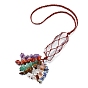 Quartz Crystal Chakra Theme Big Pendant Decorations, Hand Knitting with Natural Gemstone Chips Tassel, Bullet