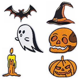 Halloween chauve-souris citrouille fantôme informatisé broderie tissu fer sur patchs, coller sur patch, accessoires de costumes, appliques