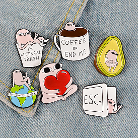 Cute Pink Avocado Coffee Cup Enamel Pin with Heart for Backpacks and Jackets