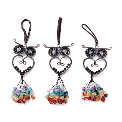 Natural Gemstone Big Pendant Decorations, with Brass Findings, Owl, Cadmium Free & Lead Free