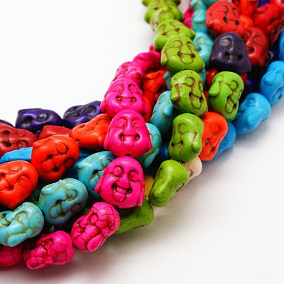Buddha Head Synthetic Turquoise Beads Strands, Dyed