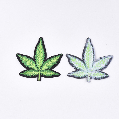 Computerized Embroidery Cloth Iron on/Sew on Patches, Appliques, Costume Accessories, Pot Leaf/Hemp Leaf Shape