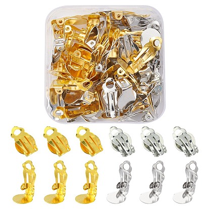 50Pcs 2 Colors Iron Clip-on Earring Settings, with Round Flat Pad, Flat Round