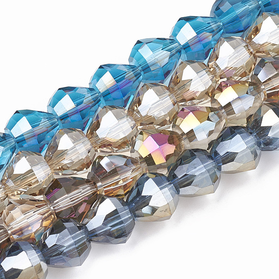 Electroplate Glass Beads Strands, Faceted, Drop