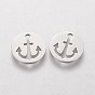 201 Stainless Steel Charms, Flat Round with Anchor