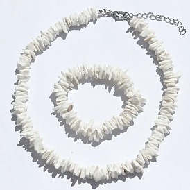 Ensemble de bijoux en coquillage coloré pour hommes et femmes, collier et bracelet en morceaux de coquillages irréguliers pour les vacances à la plage