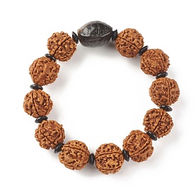 Bracelet perles mala, bracelet extensible rond en perles de rudraksha naturelles pour femme, avec des billes en plastique