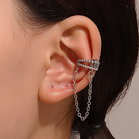 Fashionable Metal Geometric Circle Ear Clip with Fringe - Bohemian Style, No Piercing Required.