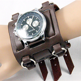Панк-рок кожаный браслет часы, кварцевые часы с фурнитурой сплавочной, 280x75 мм