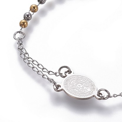 201 de acero inoxidable de las pulseras del encanto, tema de la religión, ovalada y cruz, piezas centrales del rosario