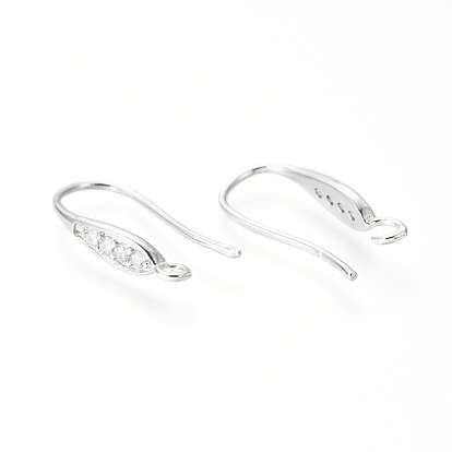 Brass Micro Pave Cubic Zirconia Earring Hooks, Ear Wire, with Horizontal Loop, Clear