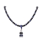 Collier bouddhiste lapis lazuli naturel & bois, collier lariat gourde en alliage pour femme