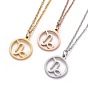 304 Stainless Steel Pendant Necklaces, with Lobster Claw Clasps, Flat Round with 12 Constellation/Zodiac Sign