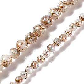 Drawbench Style Natural Freshwater Shell Beads Strands, AB Color Plated, Round