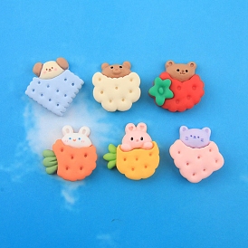 Opaque Resin Cabochons, Biscuits with Bear/Pig/Rabbit/Dog/Cat