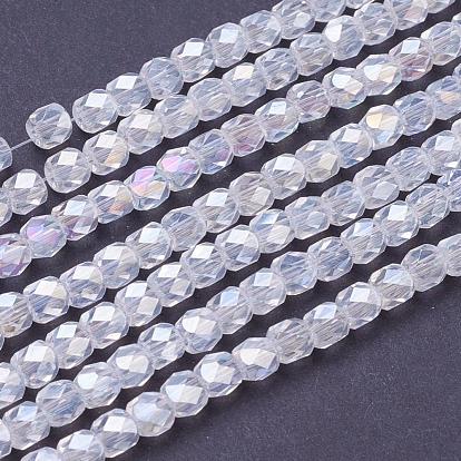 Electroplate Glass Beads Strands, AB Color Plated, Faceted, Cube, 4x4x4mm, Hole: 1mm, about 100pcs/strand, 15.7 inch