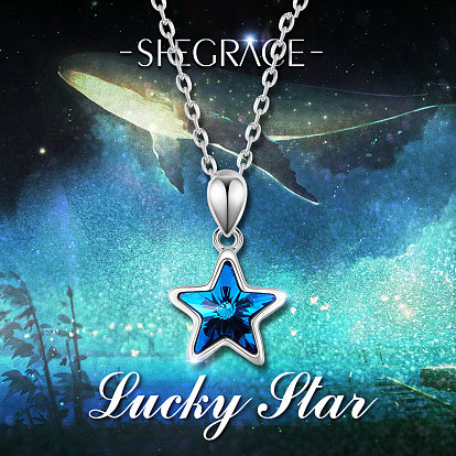 Shegrace 925 collar con colgante de cristal de plata esterlina, estrella, platinado