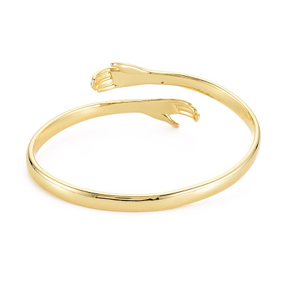 Brass Double Hands Hug Open Cuff Bangle for Women, Cadmium Free & Lead Free