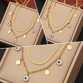 Unique Eye Necklace with Heart and Palm Multi-layer Collarbone Chain - Stainless Steel Jewelry N1051