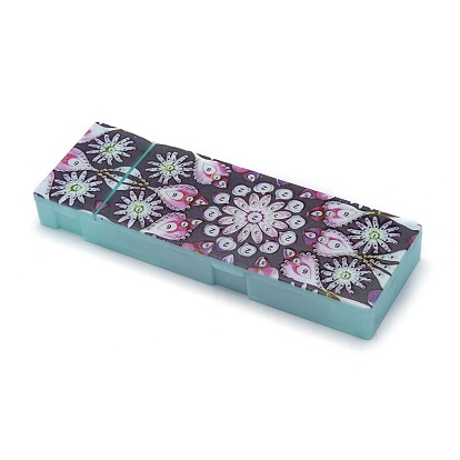 5D DIY Diamond Painting Stickers Kits For ABS Pencil Case Making, with Resin Rhinestones, Diamond Sticky Pen, Tray Plate and Glue Clay, Rectangle with Flower Pattern