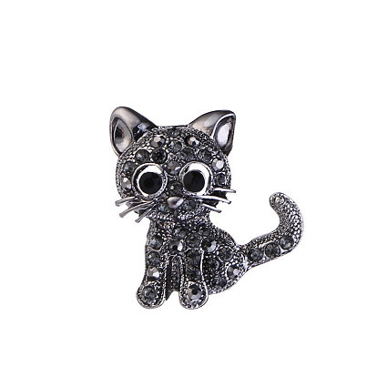 Precioso broche de gato, Broche de diamantes de imitación de cristal de aleación de bronce para mujer
