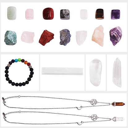 Kit de fabricación de collar de pulsera de piedras preciosas de chakra diy, incluyendo cuentas de piedras naturales mixtas y pulsera y collar