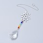 Crystals Chandelier Suncatchers Prisms Chakra Hanging Pendant, with Iron Cable Chains, Glass Beads and Brass Pendants, Snowflake with Teardrop
