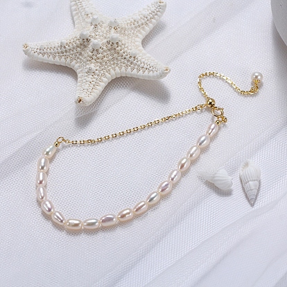 Bracelets réglables en chaîne torsadée en argent sterling, Bracelets de perles d'eau douce naturelles pour femme