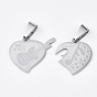 201 inoxydable pendentifs fendus en acier, pour les amoureux, coeur avec guitare et note de musique et mot t'aime, pour Saint Valentin