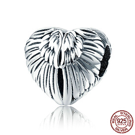 925 sterling perles européennes argent, Perles avec un grand trou   , coeur avec l'aile