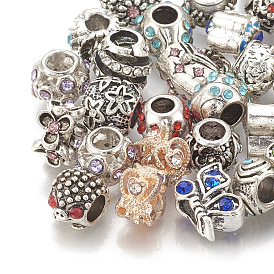 Alloy European Beads, Large Hole Beads, with Rhinestone, Mixed Shape