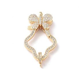 Brass Micro Pave Clear Cubic Zirconia Lobster Claw Clasps, with Bail Beads/Tube Bails, Butterfly