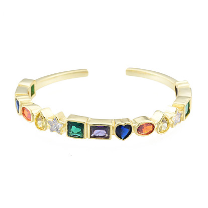 Bracelet manchette ouvert géométrie zircone cubique, bijoux en laiton plaqué or véritable 18k pour femmes